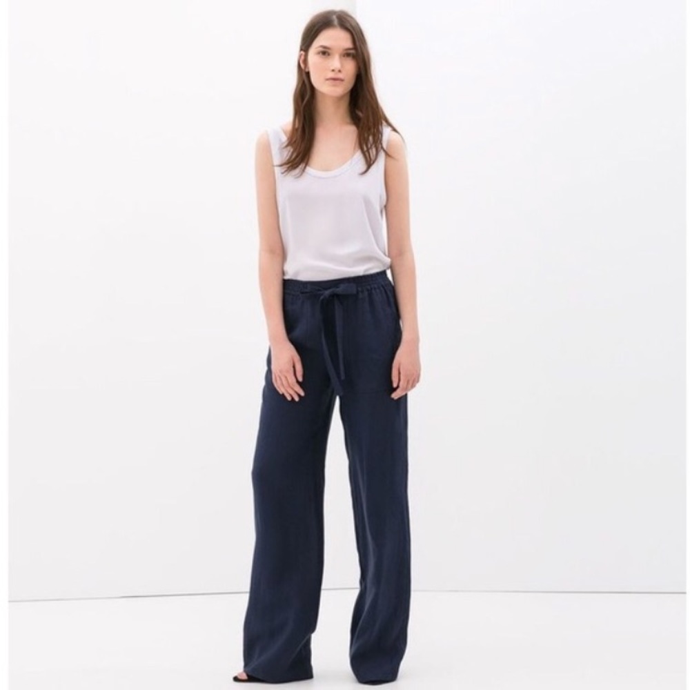 Zara navy wide leg linen pants